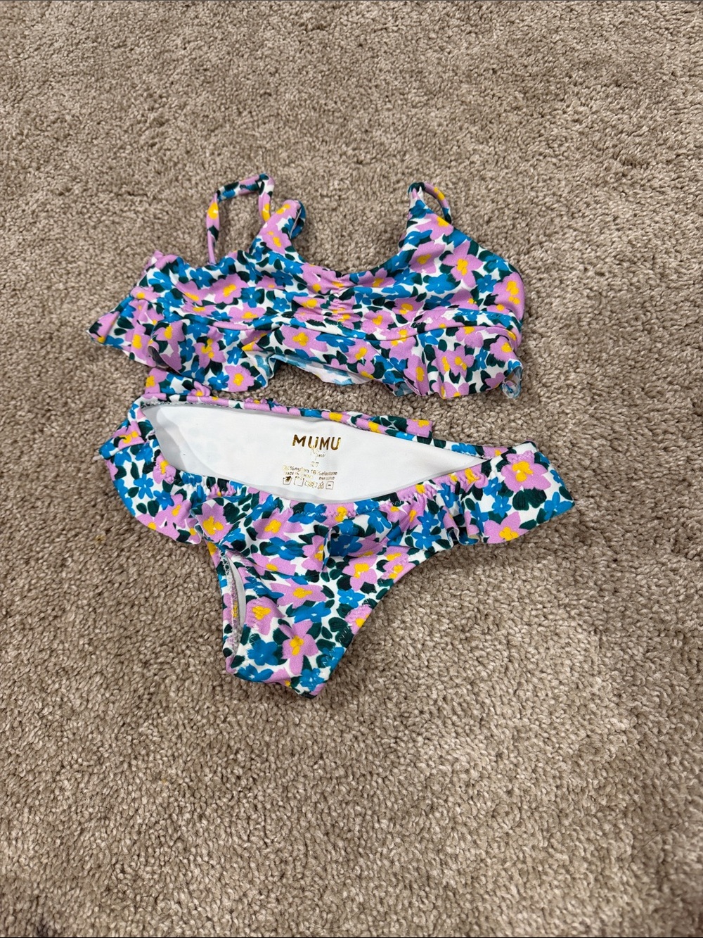 Show Me Your MuMu Lavender Multi Floral Ruffle Kids Bikini